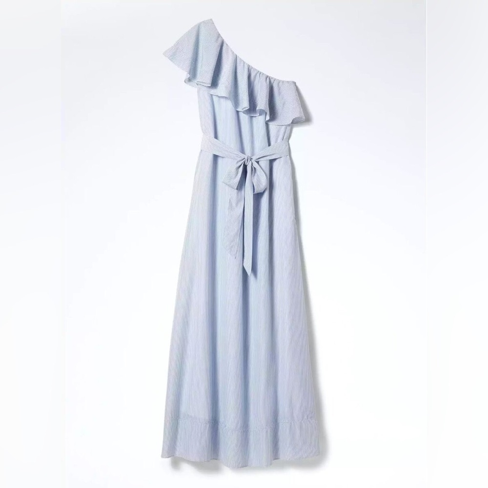 BANANA REPUBLIC One-Shoulder Blue & White Stripe Maxi Dress Size Medium